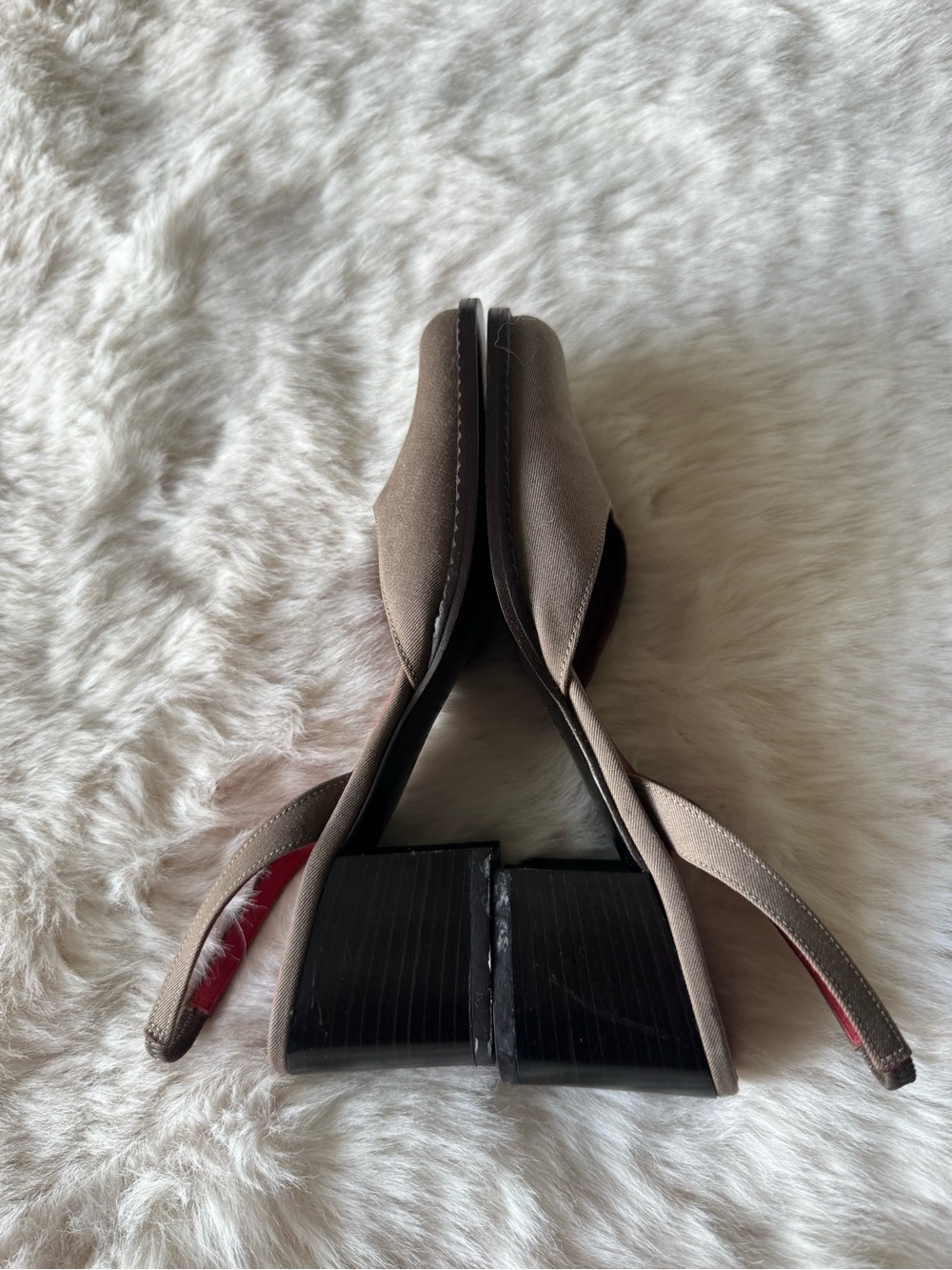 Yves Saint Laurent Taupe Slingback Mules with Red Insole - Picture 10 of 14